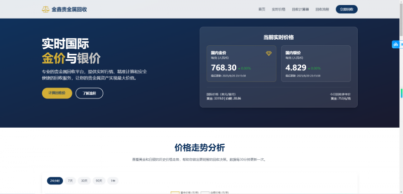 黄金 贵金属回收官网 源码 带有实时的黄金价格