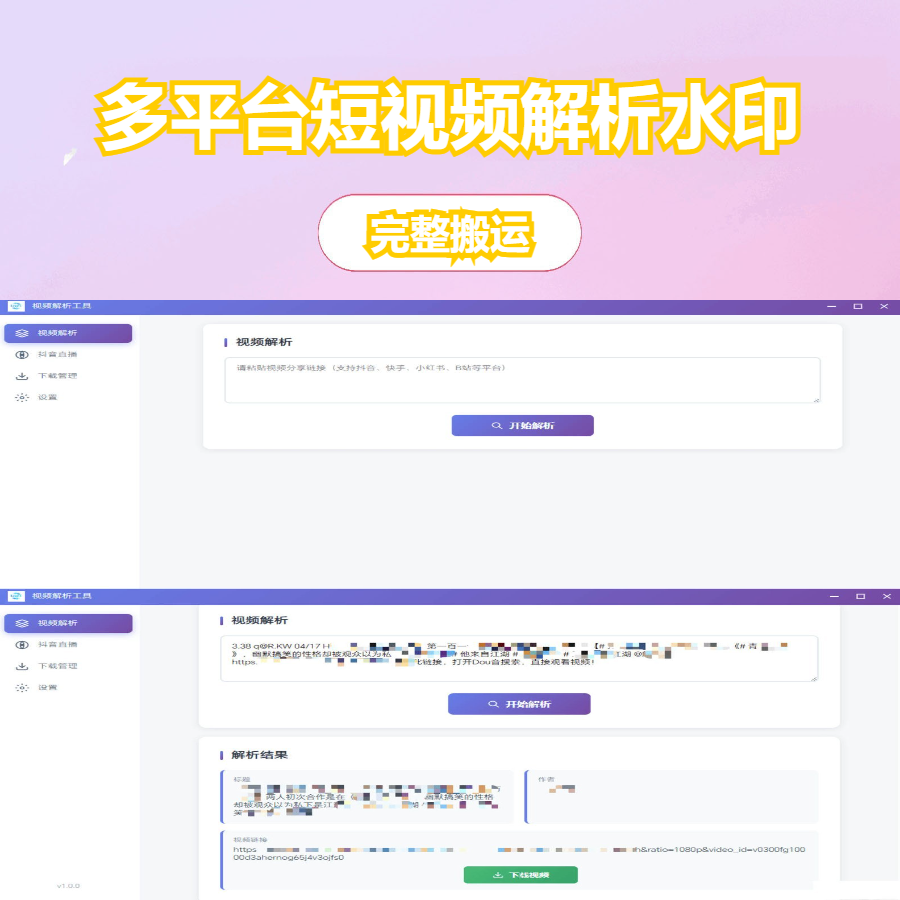 多平台短视频解析水印 v3.0 程序源码+视频解析工具