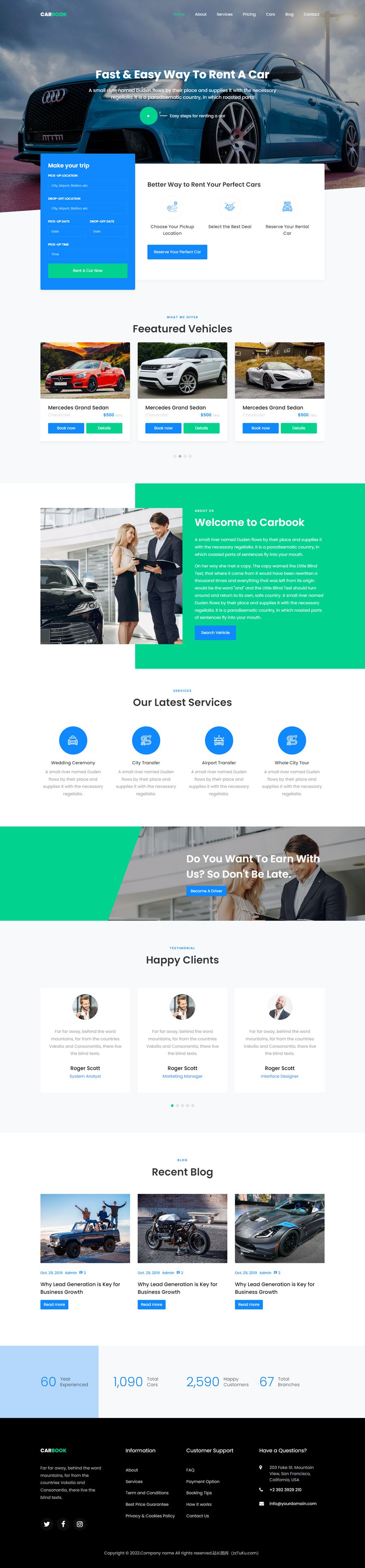 Bootstrap4汽车接送租赁服务网站模板