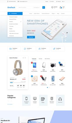 浅蓝色干净简洁的HTML5响应式数码商城模板
