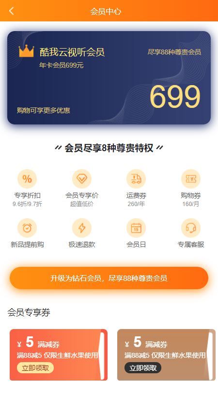 会员特权页面手机模板